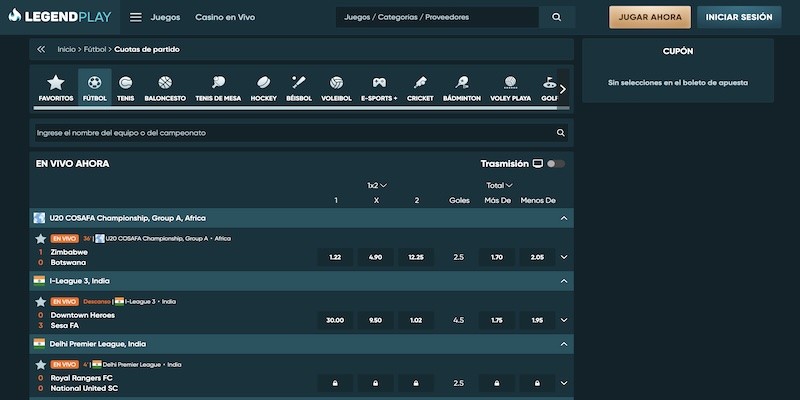 captura de pantalla de la página de deportes de Legendplay